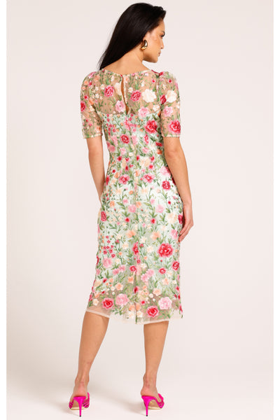 Mademoiselle Midi Dress - Pink Green Flower
