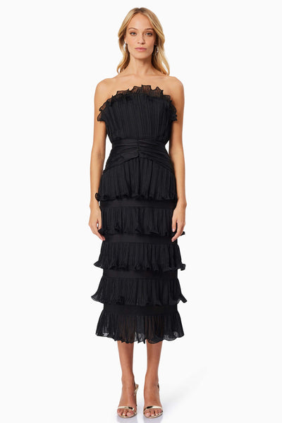 Maya Pleated Midi Dress - Black