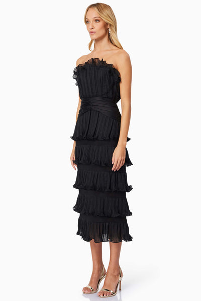 Maya Pleated Midi Dress - Black