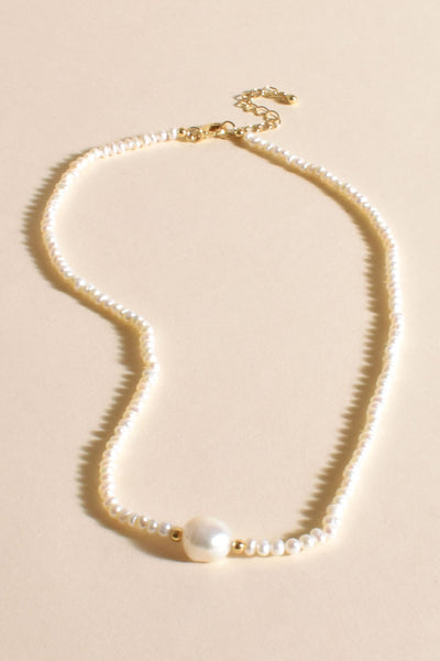 Mini Freshwater Pearl Necklace - Cream Gold