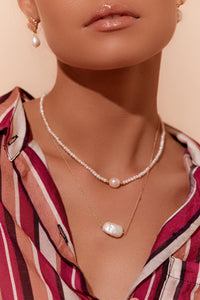 Mini Freshwater Pearl Necklace - Cream Gold
