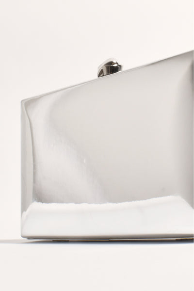 Mira Metallic Structured Clutch - Silver