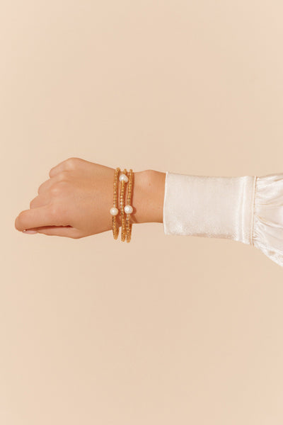 Multi Pearl Snake Chain Bracelet - Gold Cream