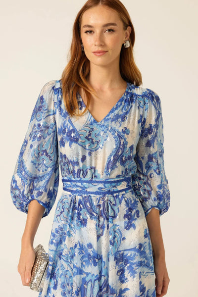Mykonos Midi Dress - Blue Silver Batique