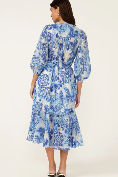 Mykonos Midi Dress - Blue Silver Batique