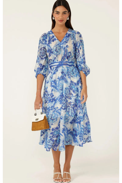 Mykonos Midi Dress - Blue Silver Batique