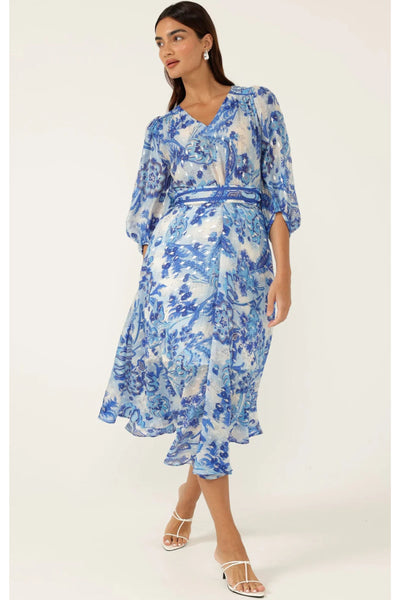 Mykonos Midi Dress - Blue Silver Batique