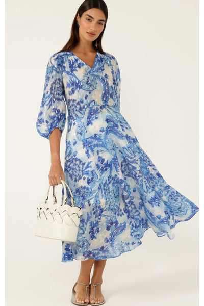 Mykonos Midi Dress - Blue Silver Batique