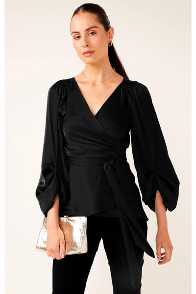 Nolana Wrap Tunic Top - Black SIZE 8 ONLY