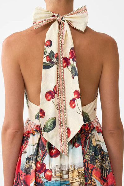 Notes from the Road Ruffle Hem Halter Dress