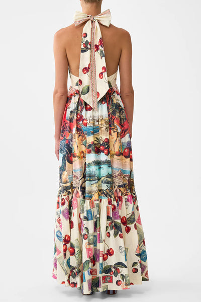 Notes from the Road Ruffle Hem Halter Dress