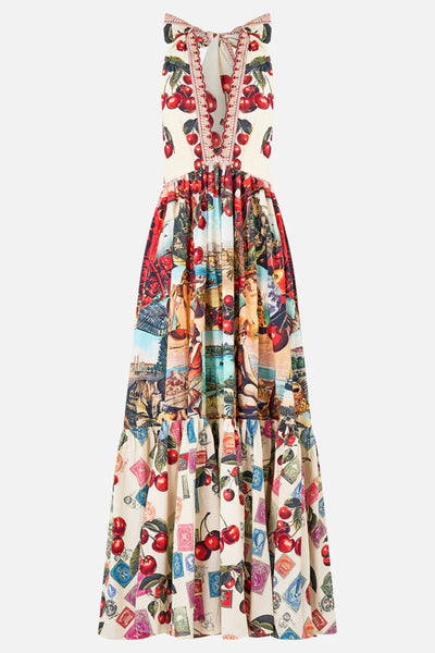 Notes from the Road Ruffle Hem Halter Dress