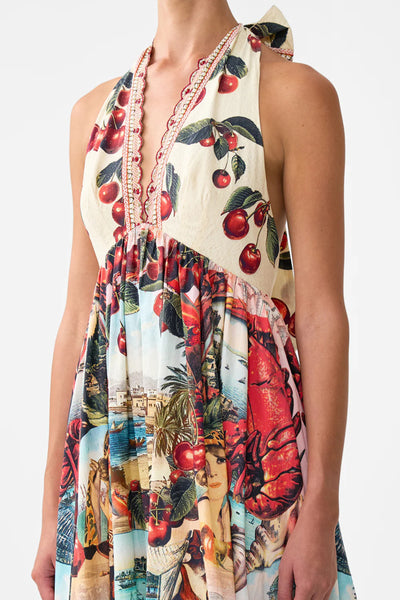 Notes from the Road Ruffle Hem Halter Dress