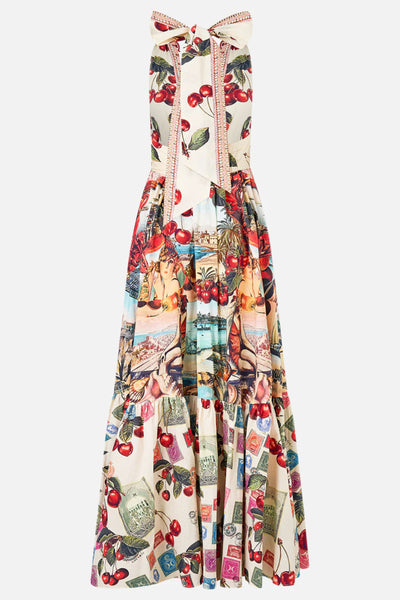 Notes from the Road Ruffle Hem Halter Dress