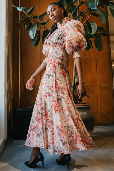 Organza Midi Dress - Pink Blossom SIZE M/10 ONLY