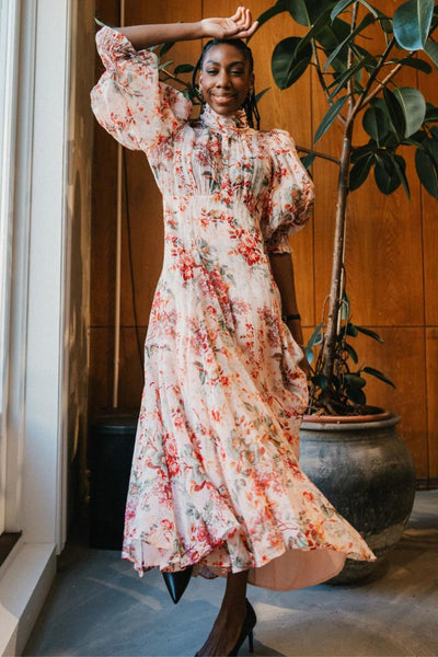 Organza Midi Dress - Pink Blossom SIZE M/10 ONLY
