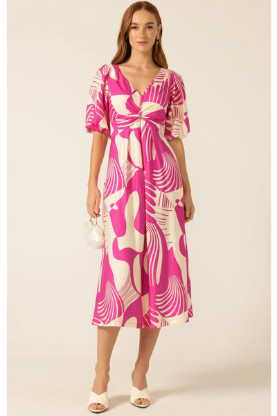 Paloma Twist Dress - Magenta Cream Abstract