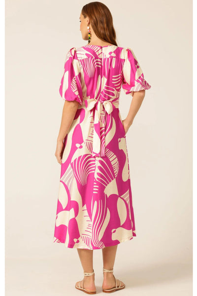 Paloma Twist Dress - Magenta Cream Abstract
