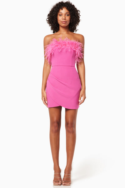 Paulina Feather Mini Dress - Hot Pink