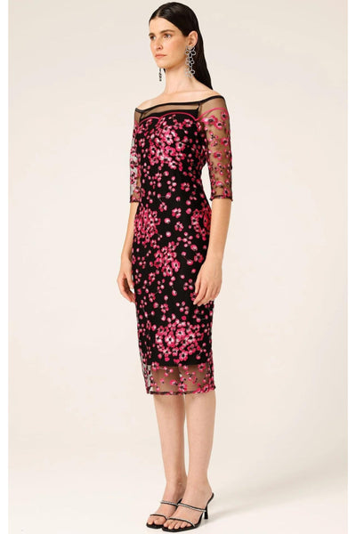 Petal Midi Dress - Pink Black Floral