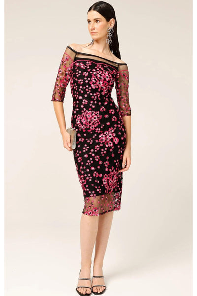 Petal Midi Dress - Pink Black Floral