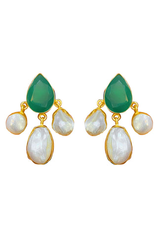 Pyramid Drop Earrings - Emerald Onyx and Pearl