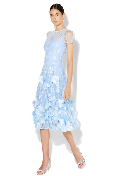 Reece 3D Flower Embroidered Midi Dress - Sky Blue