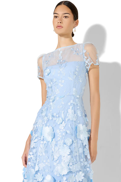 Reece 3D Flower Embroidered Midi Dress - Sky Blue