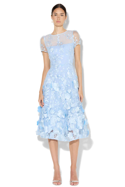 Reece 3D Flower Embroidered Midi Dress - Sky Blue