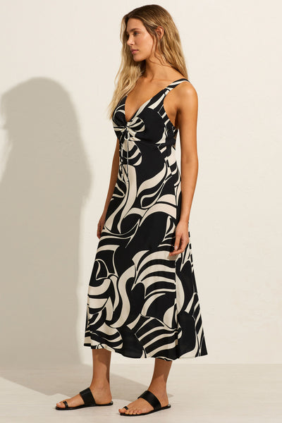 Rhythm Melodie Midi Dress - Black Ivory SIZE L/12 ONLY