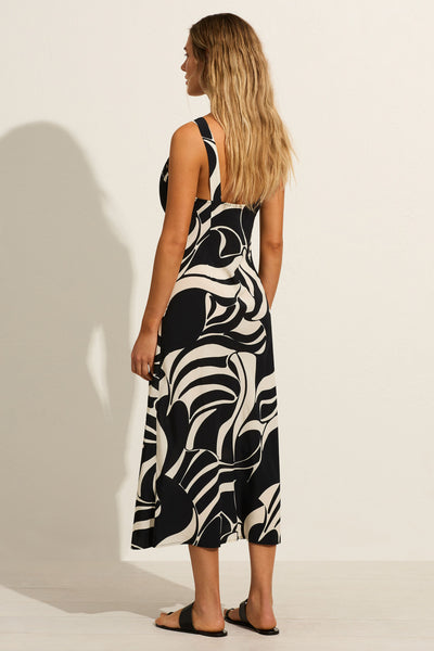 Rhythm Melodie Midi Dress - Black Ivory SIZE L/12 ONLY