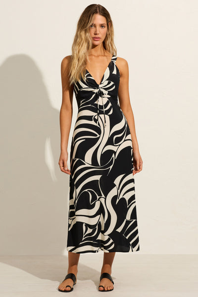 Rhythm Melodie Midi Dress - Black Ivory SIZE L/12 ONLY