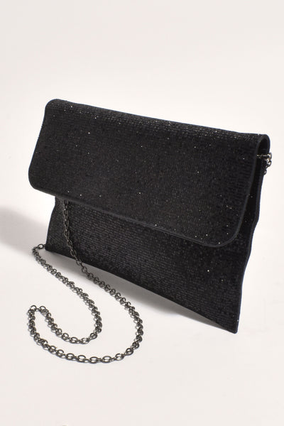 Ruby Rhinestone Fold Over Clutch - Black