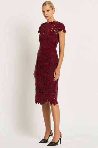 Scarlett Cap Sleeve Lace Midi Dress - Ruby