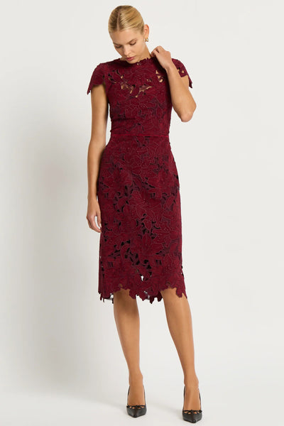 Scarlett Cap Sleeve Lace Midi Dress - Ruby