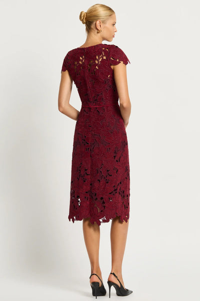 Scarlett Cap Sleeve Lace Midi Dress - Ruby