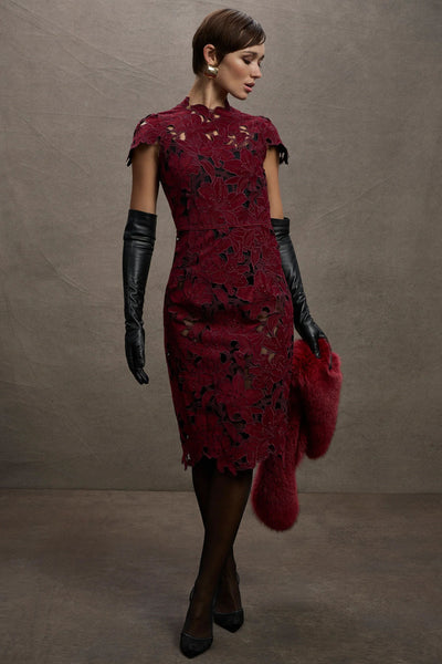 Scarlett Cap Sleeve Lace Midi Dress - Ruby