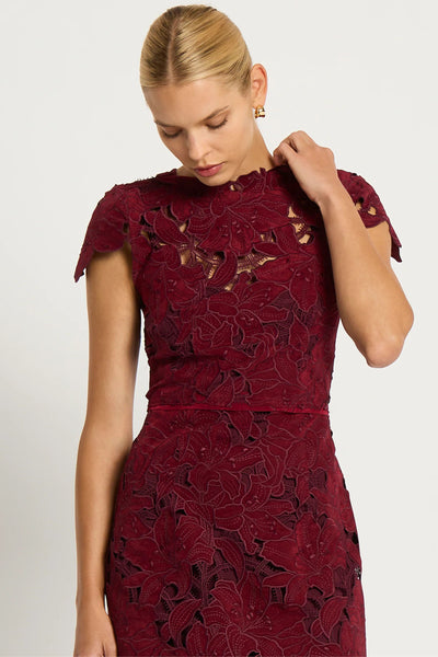 Scarlett Cap Sleeve Lace Midi Dress - Ruby