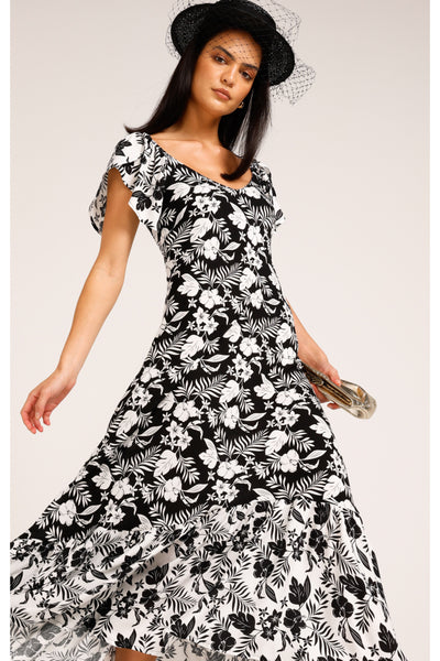 Sola in Citta Maxi Dress - Black White Tropical