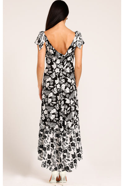 Sola in Citta Maxi Dress - Black White Tropical