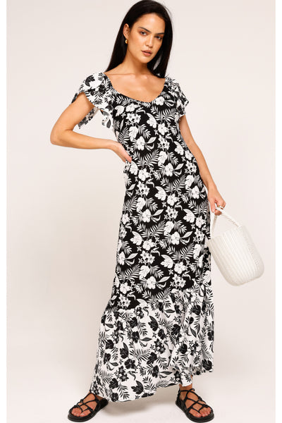 Sola in Citta Maxi Dress - Black White Tropical