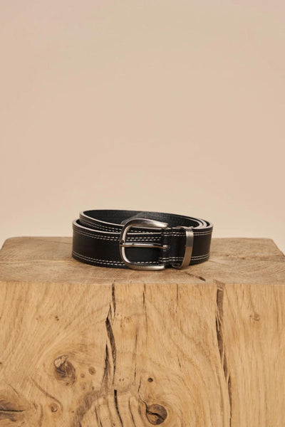 Stitch Leather Belt - Black