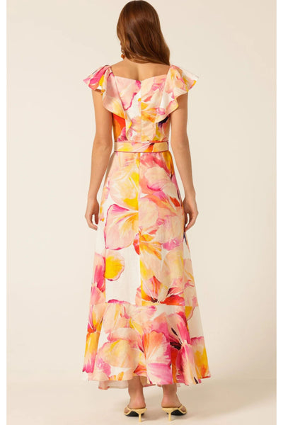 Summer Fiesta Maxi Dress - Pink Orange Hibiscus