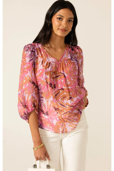 Sunburst Blouse - Pink Orange Tropical