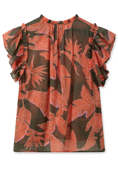 Tea Grace Blouse - Dusty Olive/Firecracker SIZE XS/8/10 ONLY