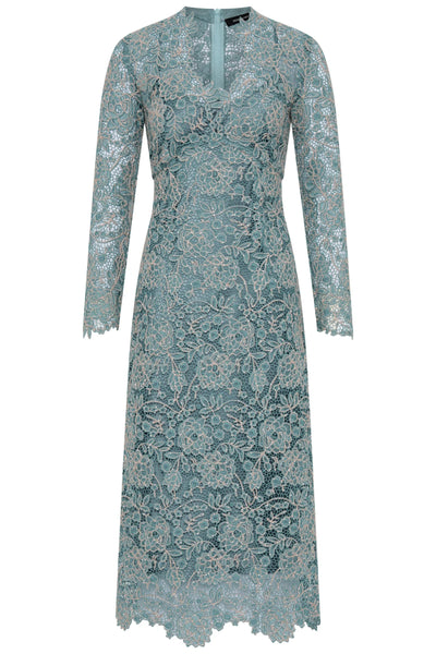 Tiffany V-Neck Lace Midi Dress - Light Blue Ivory