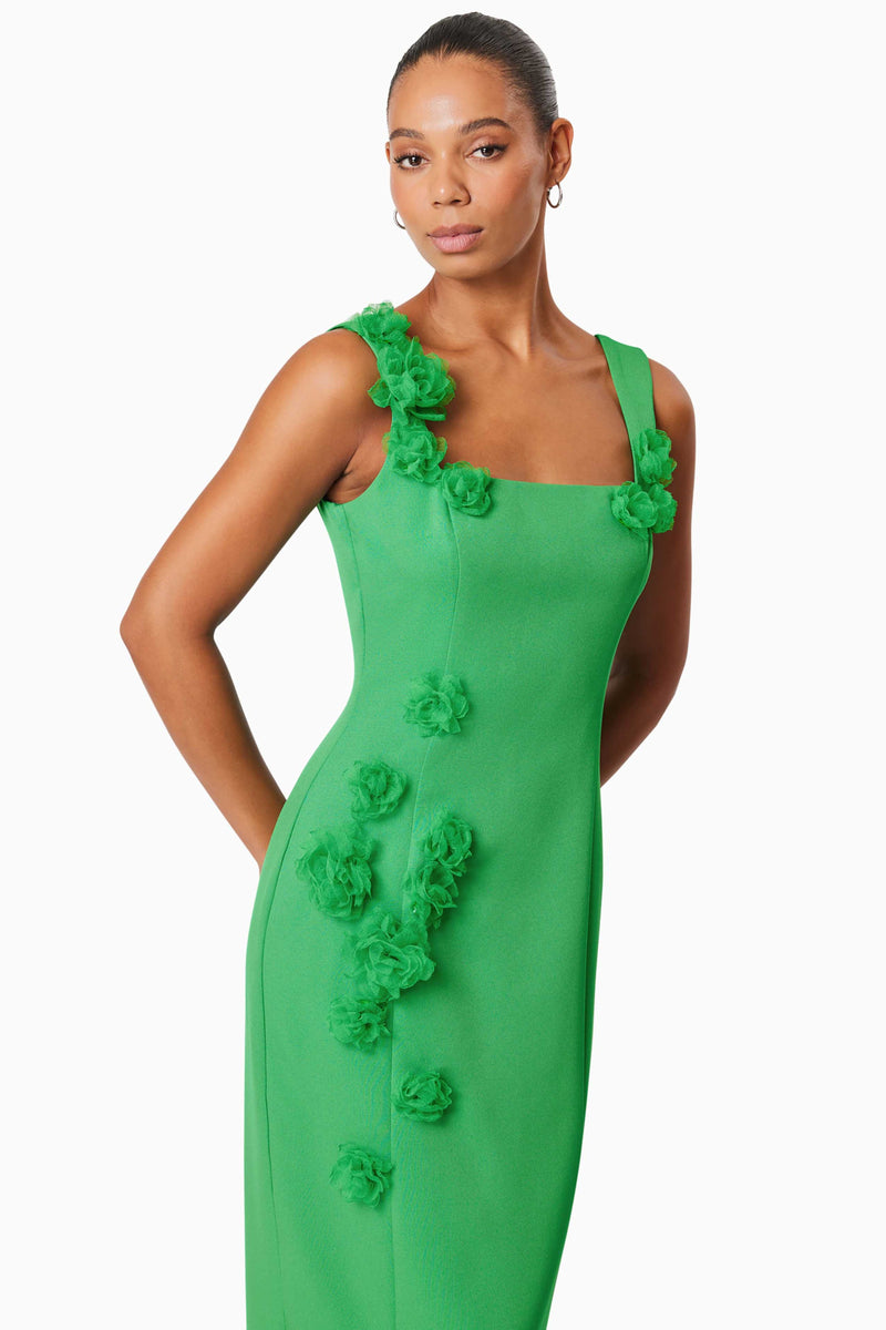 Valeria 3D Flower Midi Dress Green