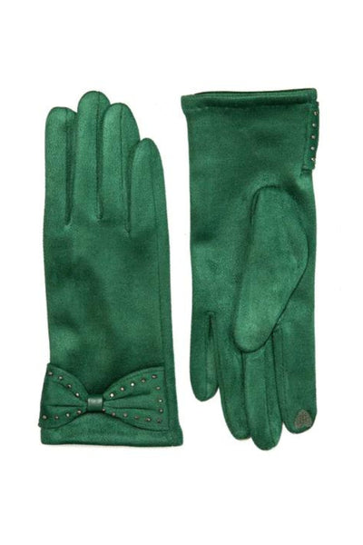 Vanessa Touchscreen Faux Suede Bow Detail Gloves - Emerald