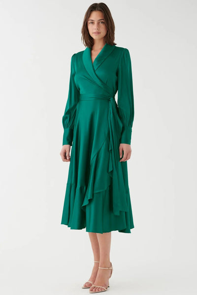 Vitah Silk Flounce Wrap Dress - Myrtle Green