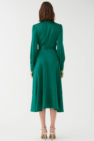 Vitah Silk Flounce Wrap Dress - Myrtle Green